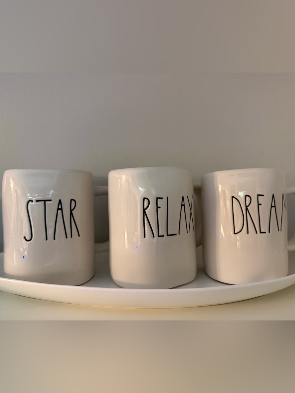 Rae Dunn Artisan Collection Mugs Set of 3 – STAR RELAX DREAM – White